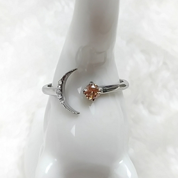 Crescent Moon Dainty Rhinestone Ring Celestial Galaxy Astrology Moon Child - Picture 8 of 12